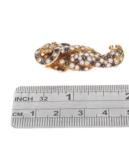 Sapphire and Diamond Leopard Pin Brooch
